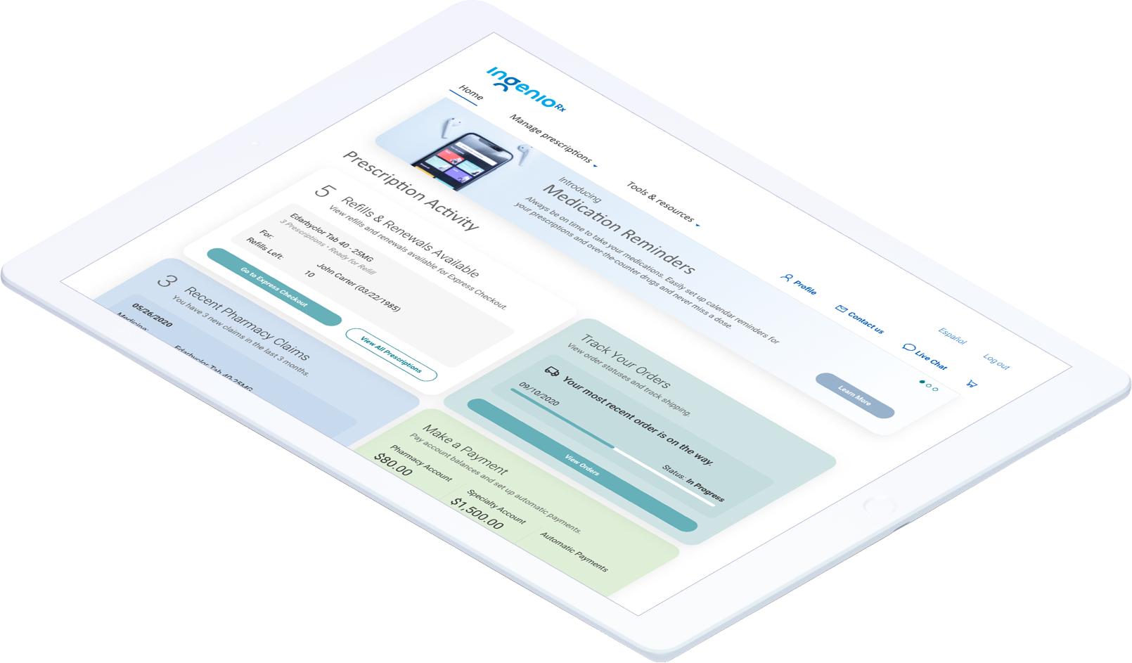 Customer Landing Page — Tablet