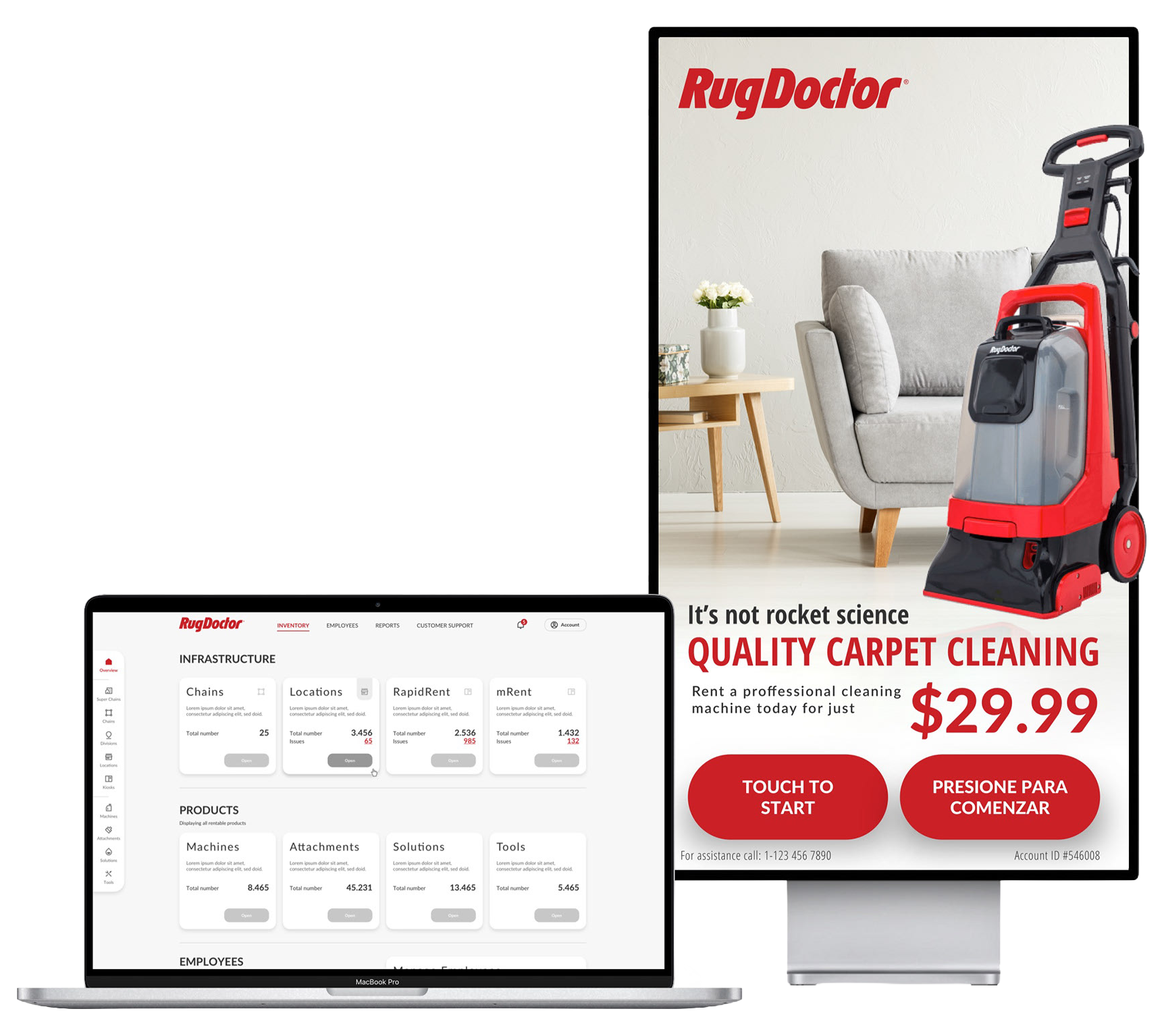 RugDoctor kiosk and admin panel redesign